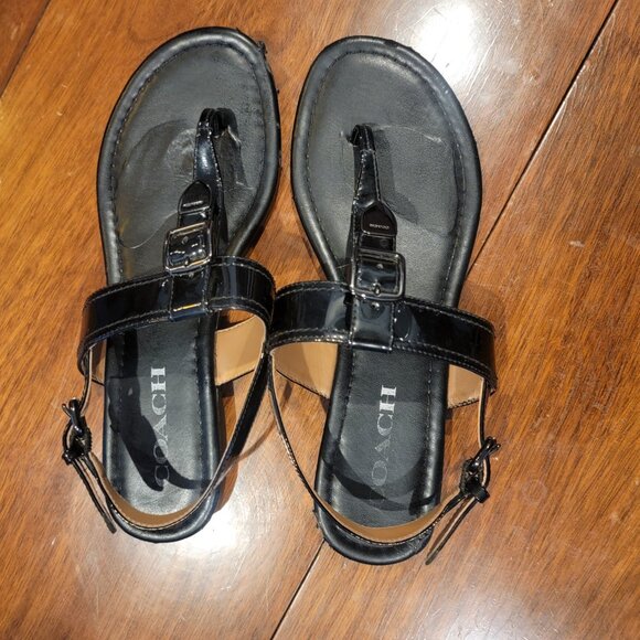 Coach Cassidy Black Leather Thong Sandals - Picture 6 of 13